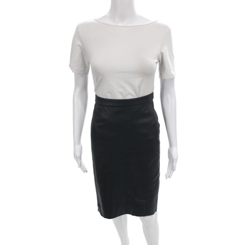LaMarque Womens Black Lamb Leather Pencil Skirt Midi Zip Size 40